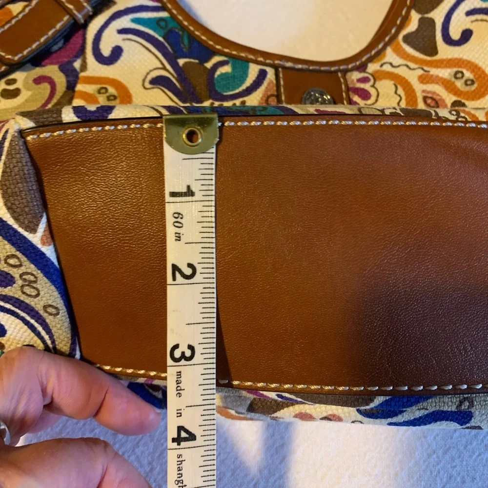 Abstract Paisley Relic coated canvas shoulder bag, vegan leather trim, Looks new
